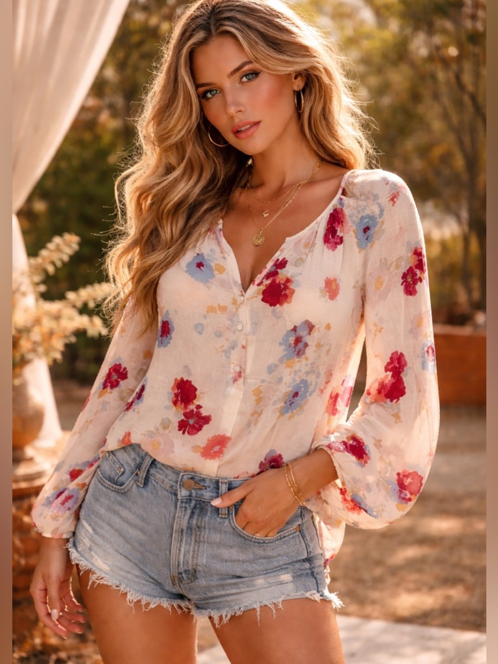 Lucky Brand Boho Floral Blouse – Size Medium